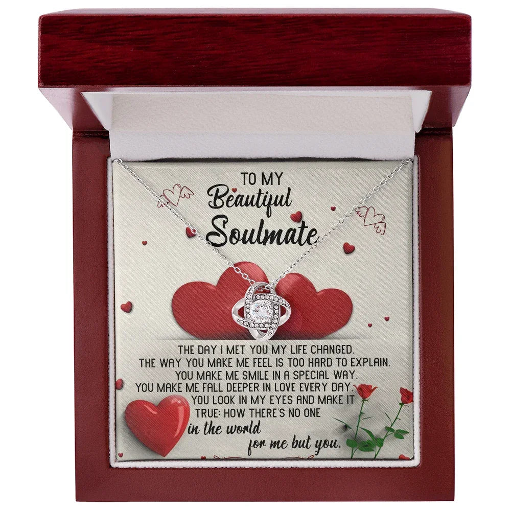 To My Beautiful Soulmate - Heartfelt Love Knot Necklace with Message Card for Valentine’s Day, Anniversary, or Special Occasions