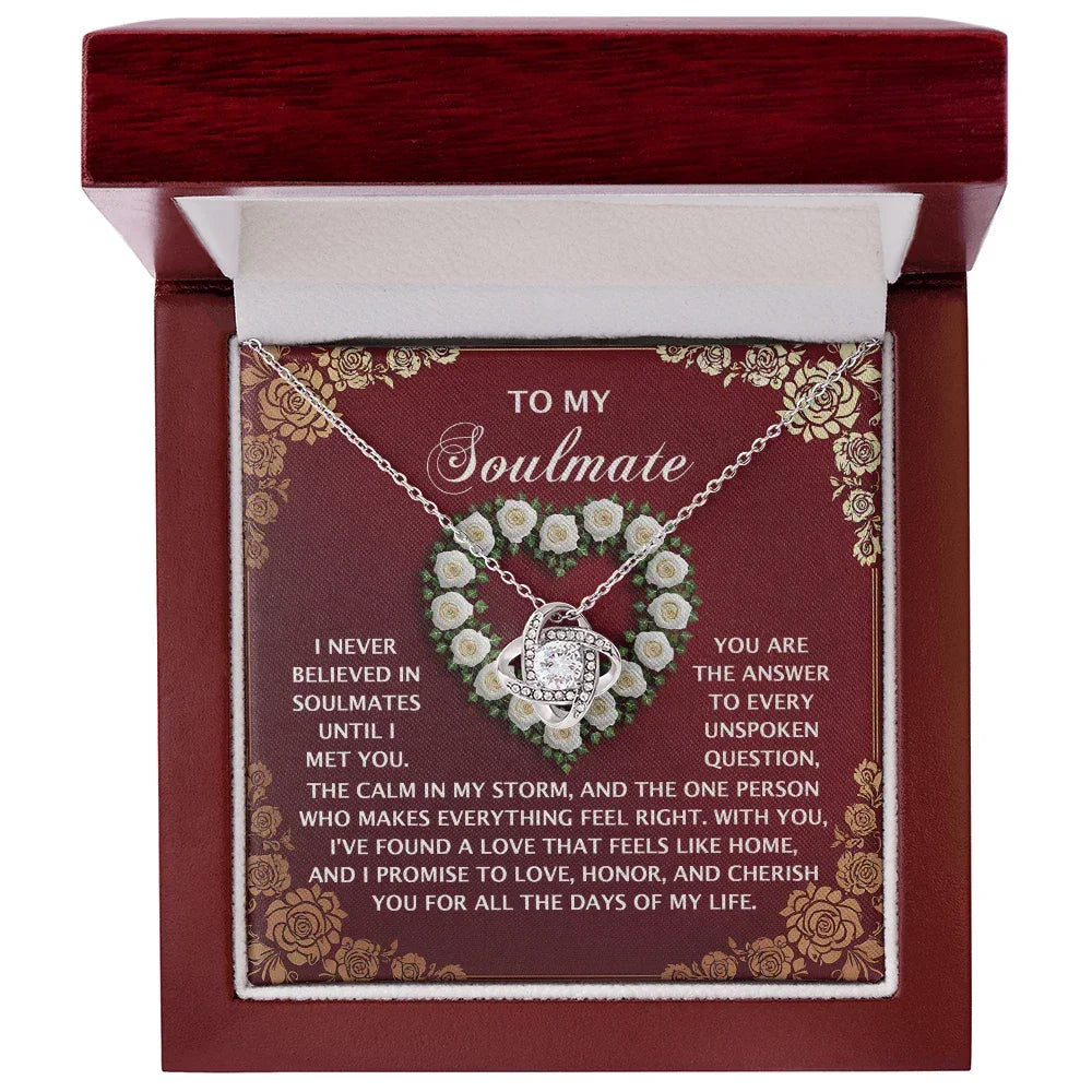 Romantic Gift for Her – Love Knot Necklace with Poetic Soulmate Card