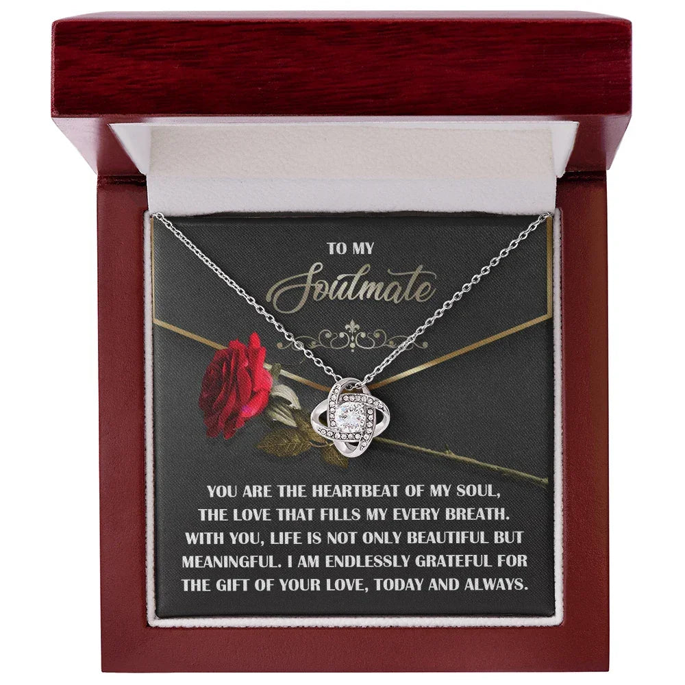 Soulmate Gift - Heartbeat of My Soul - Love Knot Necklace with Sentimental Message Card