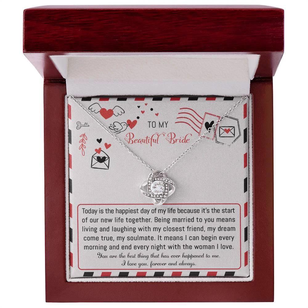 Bride Wedding Day Gift - The Happiest Day - Love Knot Pendant Necklace