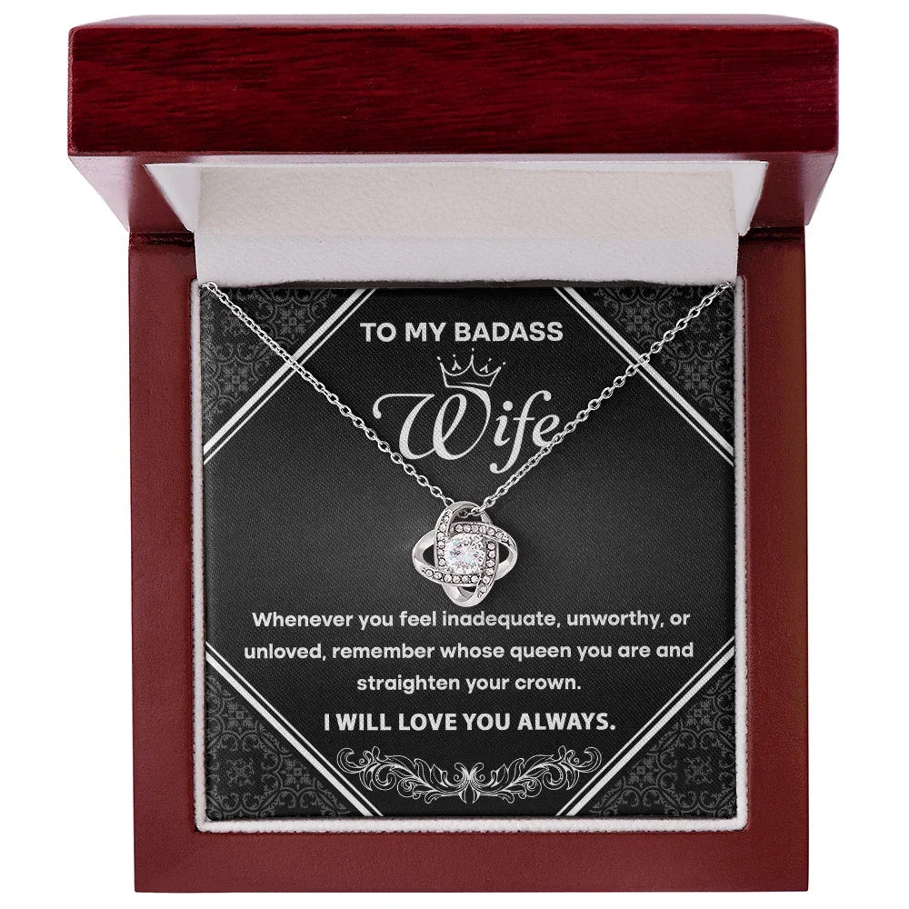 To My Badass Wife - Romantic Love Knot Necklace with Message Card - Empowering Gift for the Queen of My Heart
