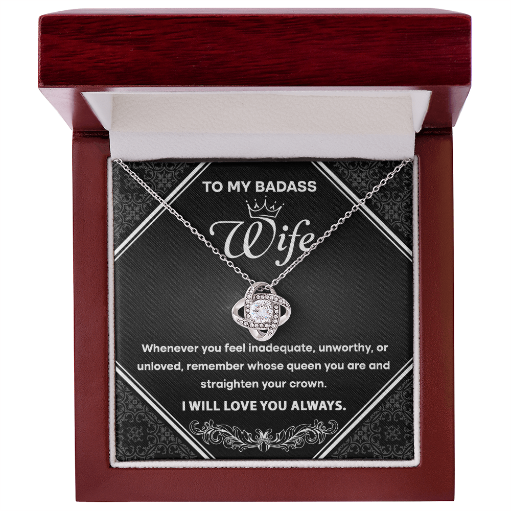 To My Badass Wife - Romantic Love Knot Necklace with Message Card - Empowering Gift for the Queen of My Heart - Mallard Moon Gift Shop