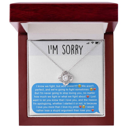Apology Gift for Girlfriend, Wife, Soulmate - Sorry, Stupid Argument - Love Knot Pendant Necklace - Mallard Moon Gift Shop