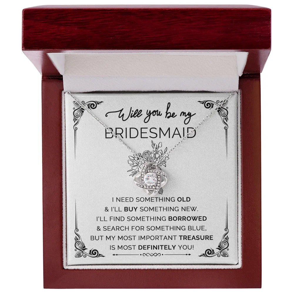 Will You Be My Bridesmaid? Love Knot Necklace with Heartfelt Proposal Card – Unique Bridal Party Gift Idea