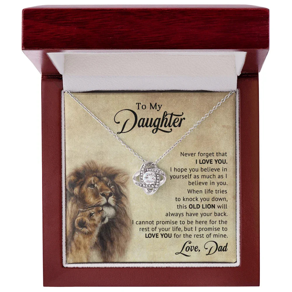 To My Daughter – “Old Lion” Dad & Daughter Love Knot Necklace | Inspirational Father-to-Daughter Gift with Heartfelt Lion Message Card