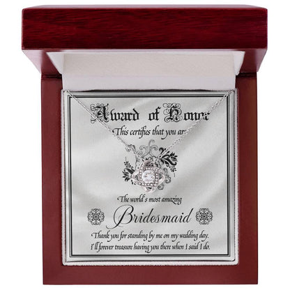 Bridesmaid Wedding Day Gift - Award Of Honor Thank You Card with Love Knot Pendant Necklace - Mallard Moon Gift Shop