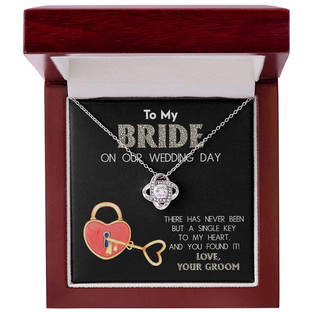 To My Bride on Our Wedding Day - You Have the Single Key to My Heart Love Knot Pendant Necklace - Mallard Moon Gift Shop