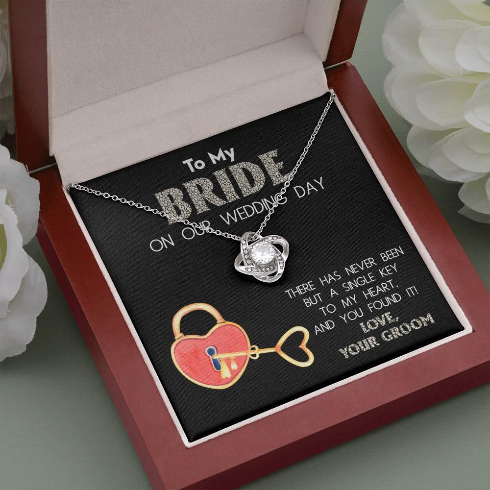 To My Bride on Our Wedding Day - You Have the Single Key to My Heart Love Knot Pendant Necklace - Mallard Moon Gift Shop