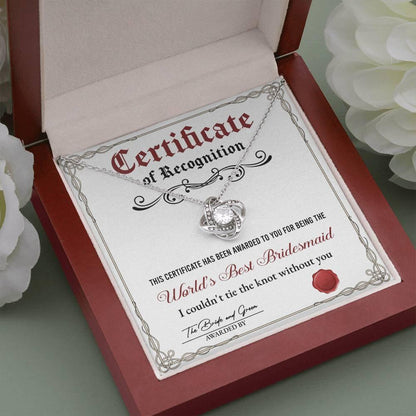 Bridesmaid Gift - Certificate Of Recognition Love Knot Pendant Necklace - Mallard Moon Gift Shop