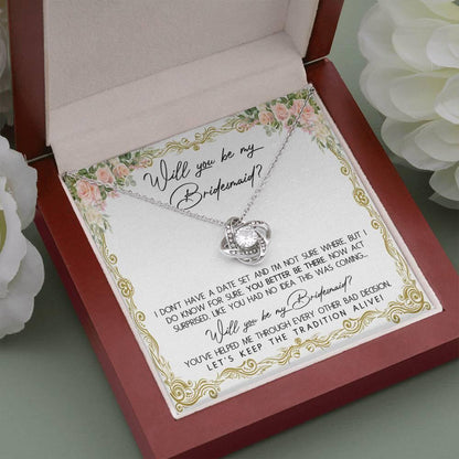 Bridesmaid Proposal Gift Keep The Tradition Alive Love Knot Pendant Necklace - Mallard Moon Gift Shop