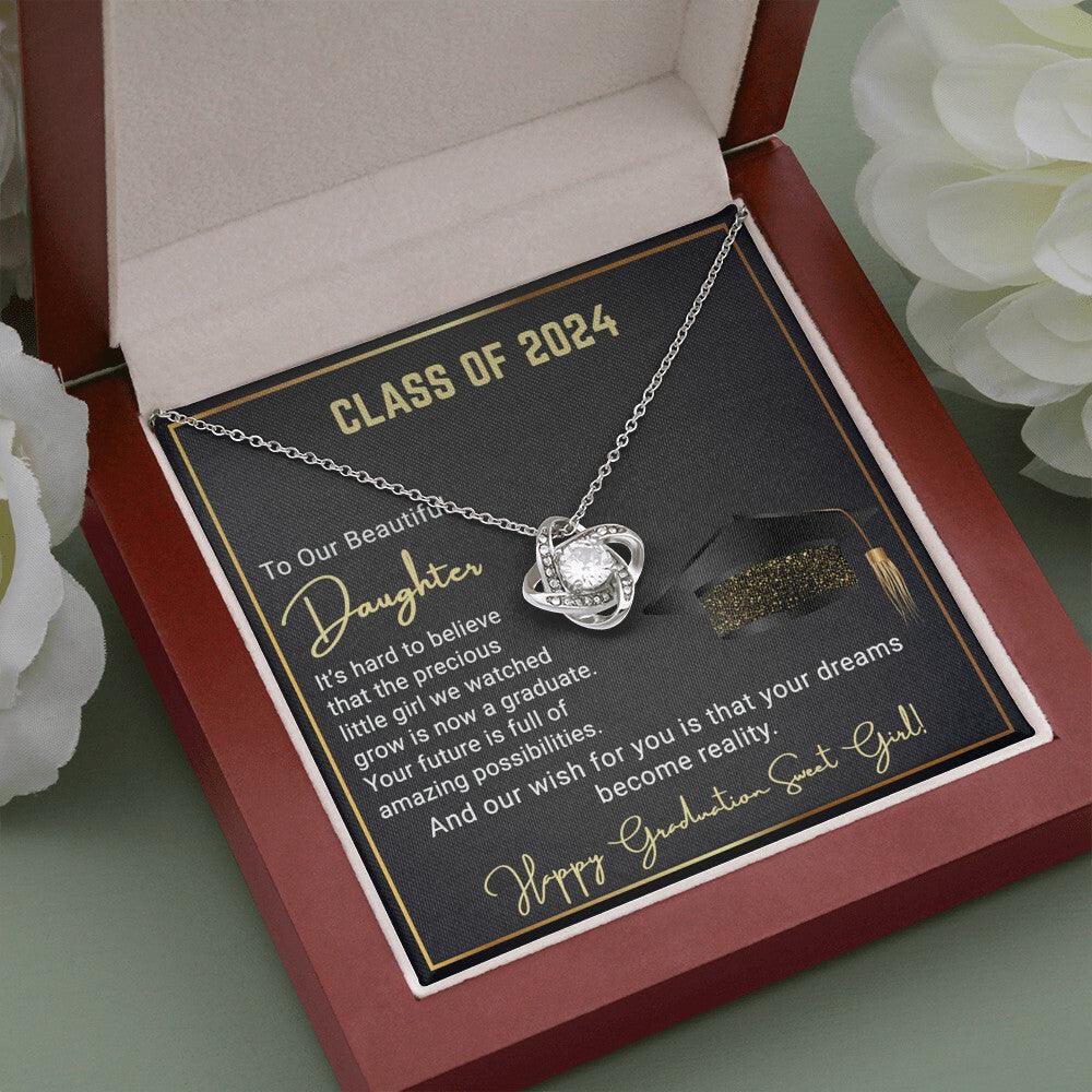 Gift To Our Beautiful Daughter Class of 2024 Graduation Wish Love Knot Pendant Necklace - Mallard Moon Gift Shop