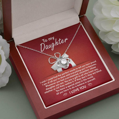 To My Daughter - Proud of You Love Knot Pendant Necklace - Mallard Moon Gift Shop