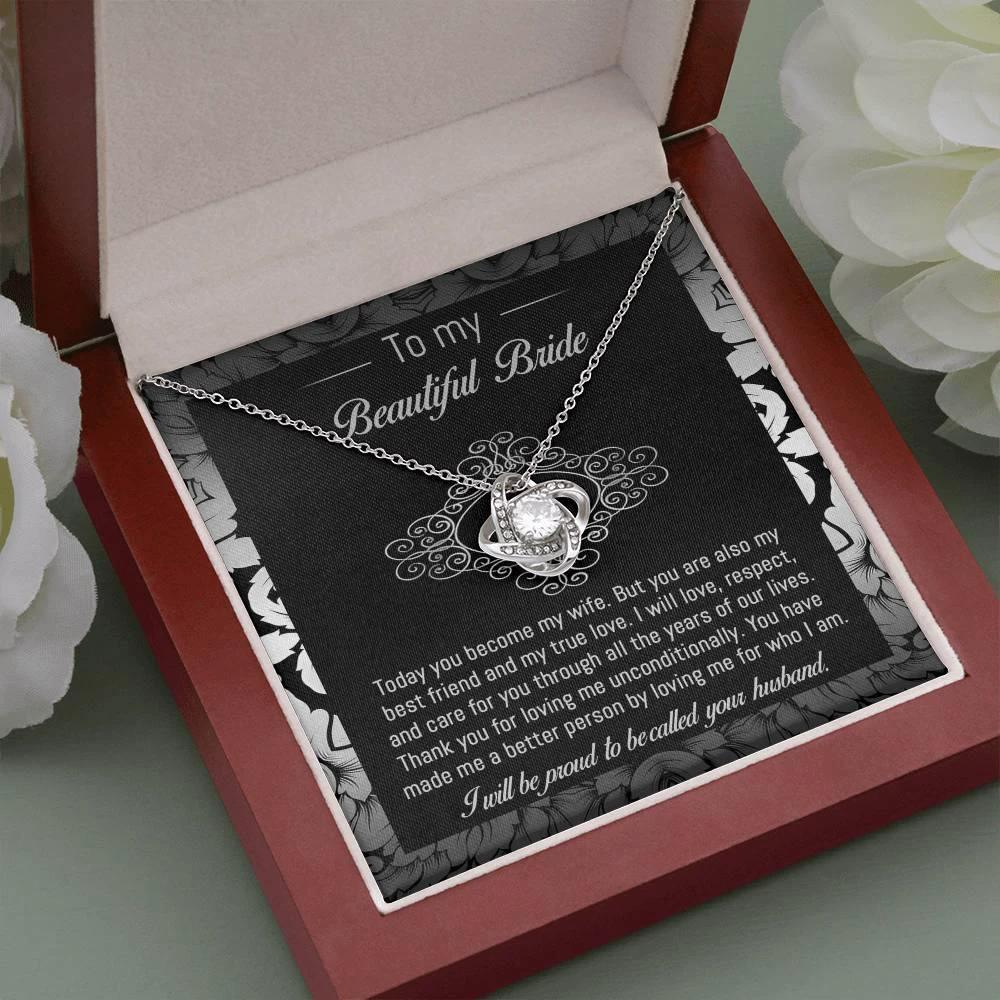 Bride Wedding Day Gift - My True Love - Love Knot Pendant Necklace