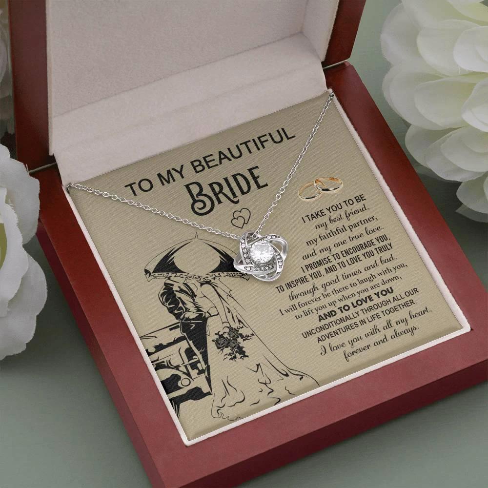To My Beautiful Bride - My Best Friend, Faithful Partner Love Knot Pendant Necklace Wedding Day Gift