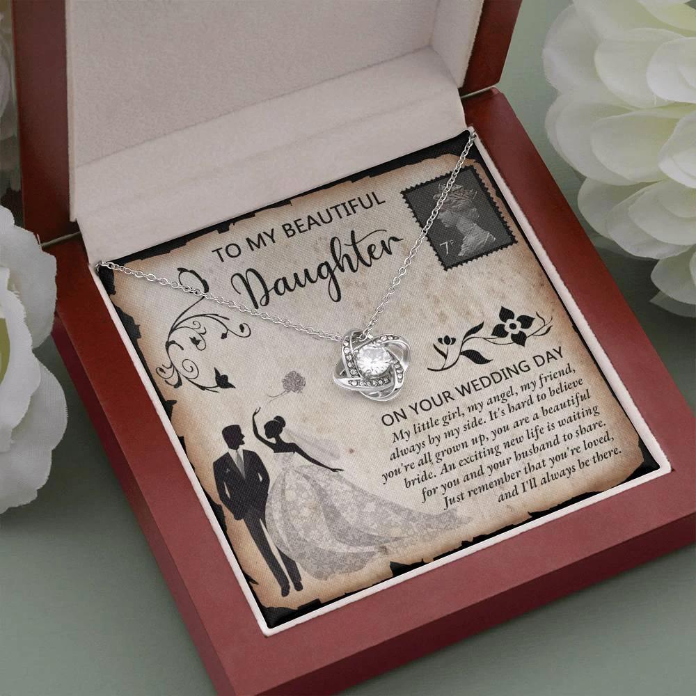 Daughter Wedding Day Gift - Beautiful Bride Love Knot Pendant Necklace