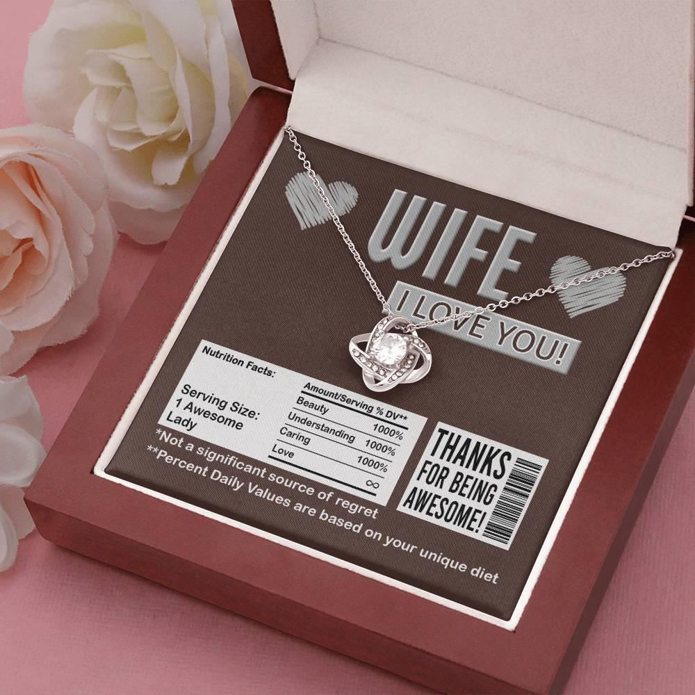 Gift for Wife - Nutrition Facts Love Knot Pendant Necklace - Mallard Moon Gift Shop