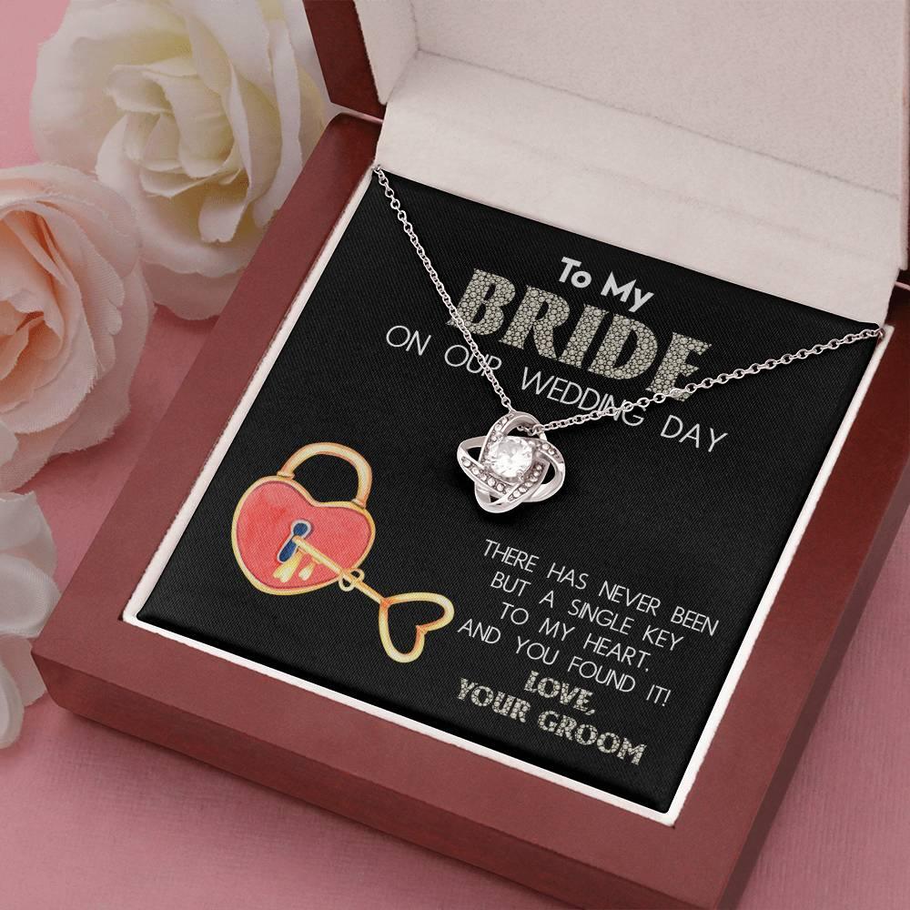 To My Bride on Our Wedding Day - You Have the Single Key to My Heart Love Knot Pendant Necklace - Mallard Moon Gift Shop