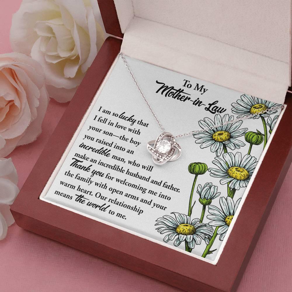 Gift for Mother-in-Law from Daughter-in-Law You Raised an Incredible Man Love Knot Pendant Necklace - Mallard Moon Gift Shop