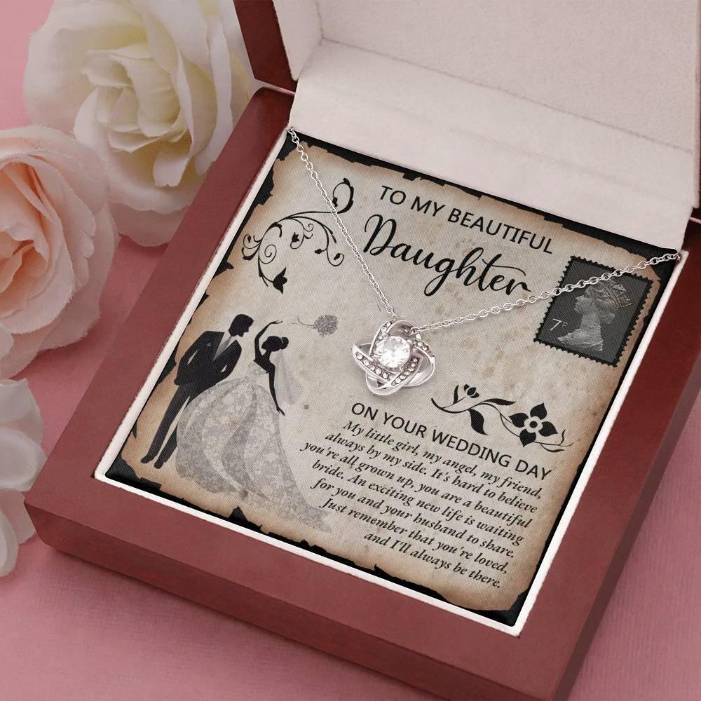 Daughter Wedding Day Gift - Beautiful Bride Love Knot Pendant Necklace