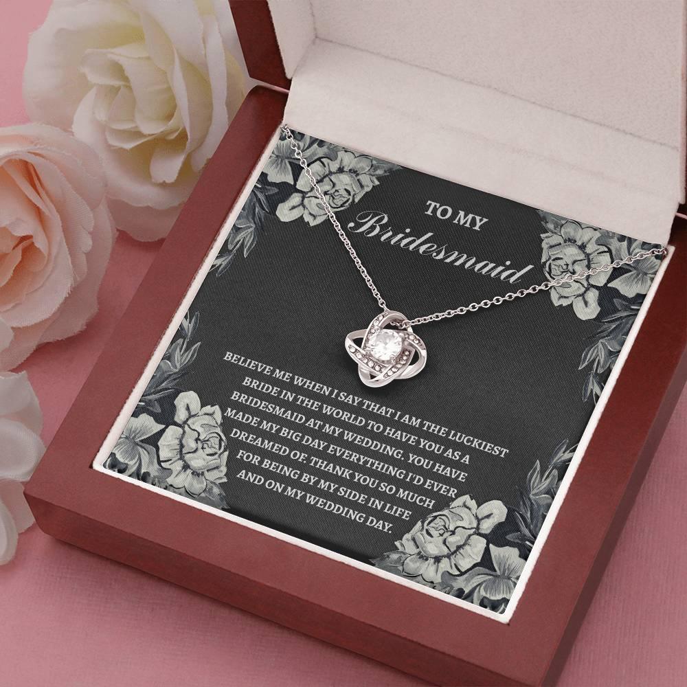 Bridesmaid Wedding Day Gift - The Luckiest Bride - Love Knot Pendant Necklace - Mallard Moon Gift Shop