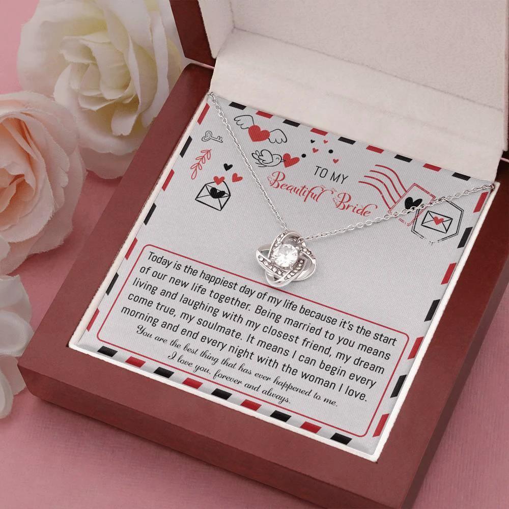 Bride Wedding Day Gift - The Happiest Day - Love Knot Pendant Necklace