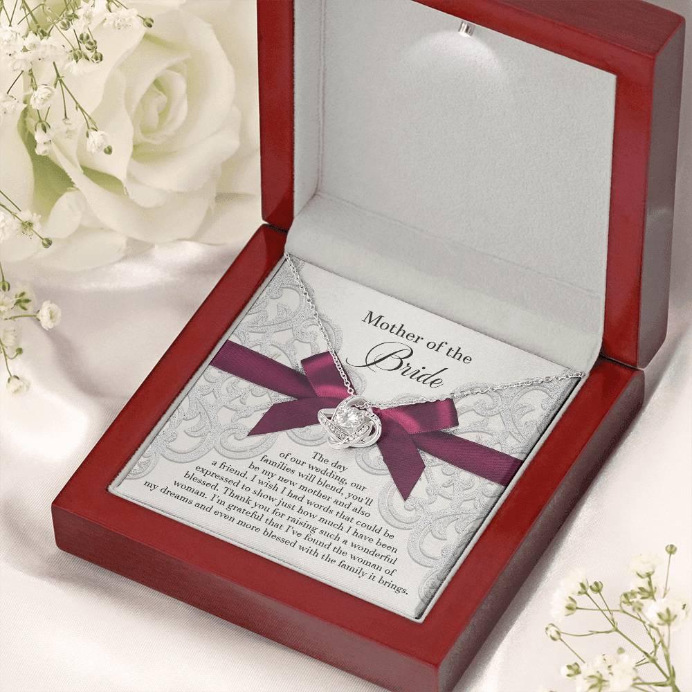 Mother of the Bride Wedding Day Gift - Our Families Will Blend - Love Knot Pendant Necklace - Mallard Moon Gift Shop