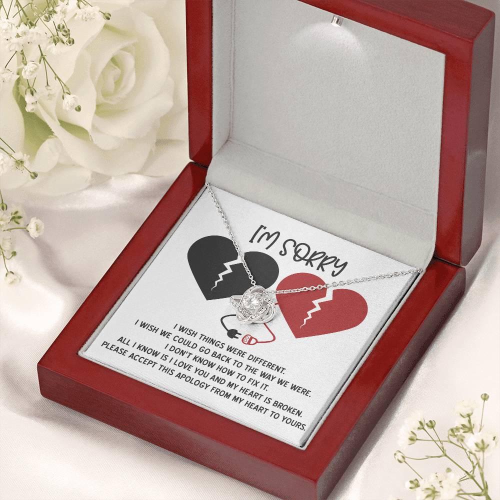 Apology Gift for Girlfriend, Wife, Soulmate - Sorry, Heart Is Broken - Love Knot Pendant Necklace - Mallard Moon Gift Shop