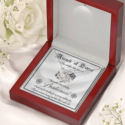 Bridesmaid Wedding Day Gift - Award Of Honor Thank You Card with Love Knot Pendant Necklace - Mallard Moon Gift Shop
