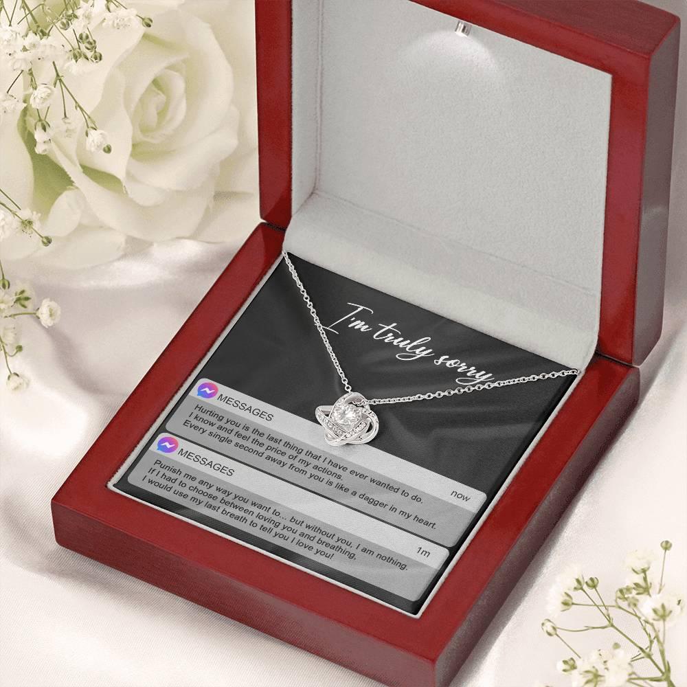 Gift for Girlfriend, Wife - Sorry, Away From You - Love Knot Pendant Necklace - Mallard Moon Gift Shop