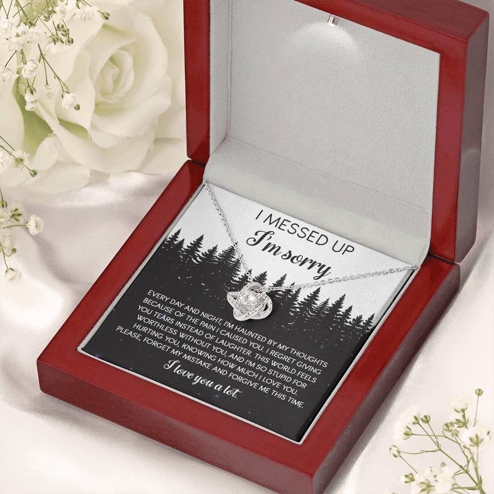 Apology Gift for Girlfriend, Wife, Soulmate - Sorry, By My Thoughts - Love Knot Pendant Necklace - Mallard Moon Gift Shop