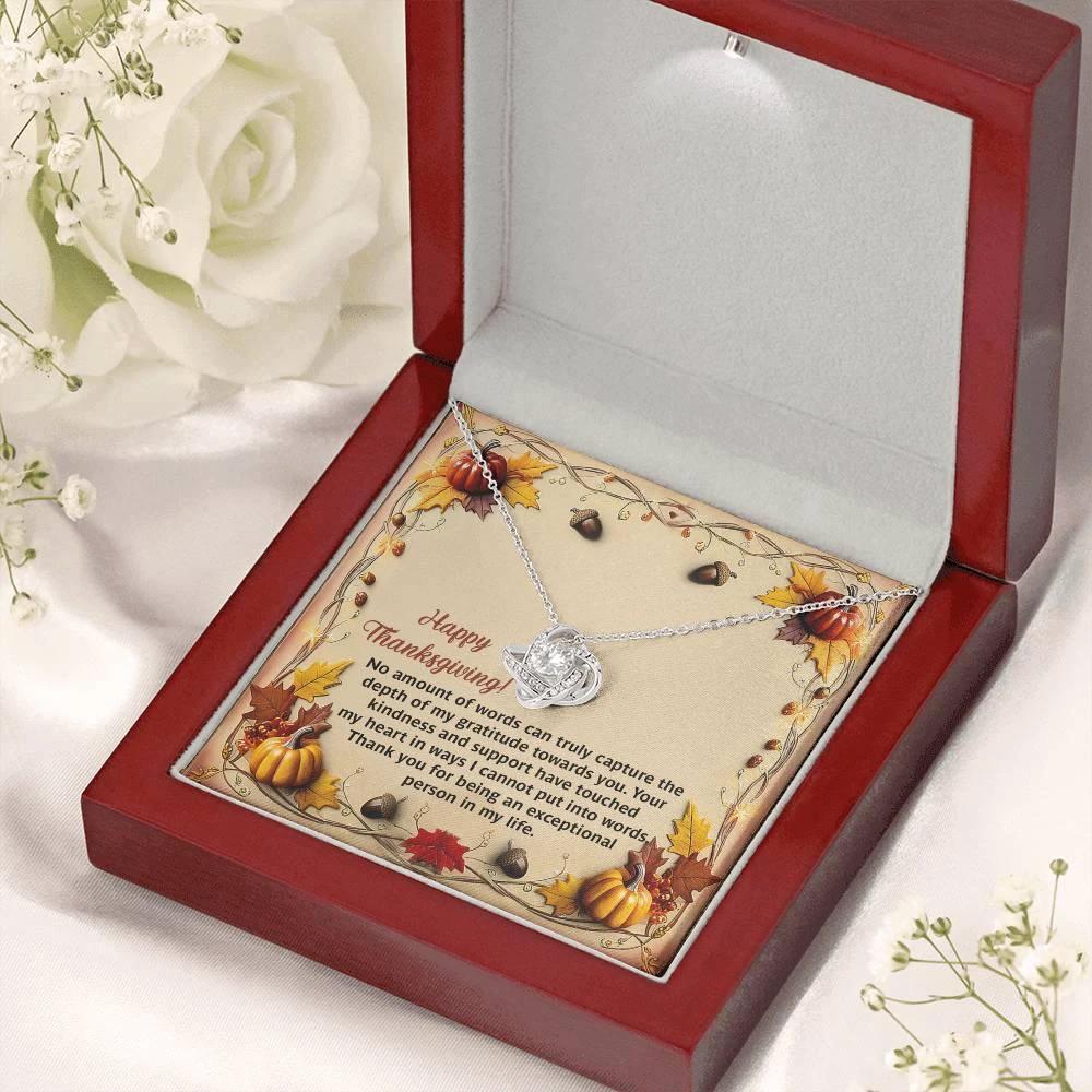 Thanksgiving Gift for Her – “Put Into Words” Love Knot Necklace with Message Card | Heartfelt Gratitude Gift for Her