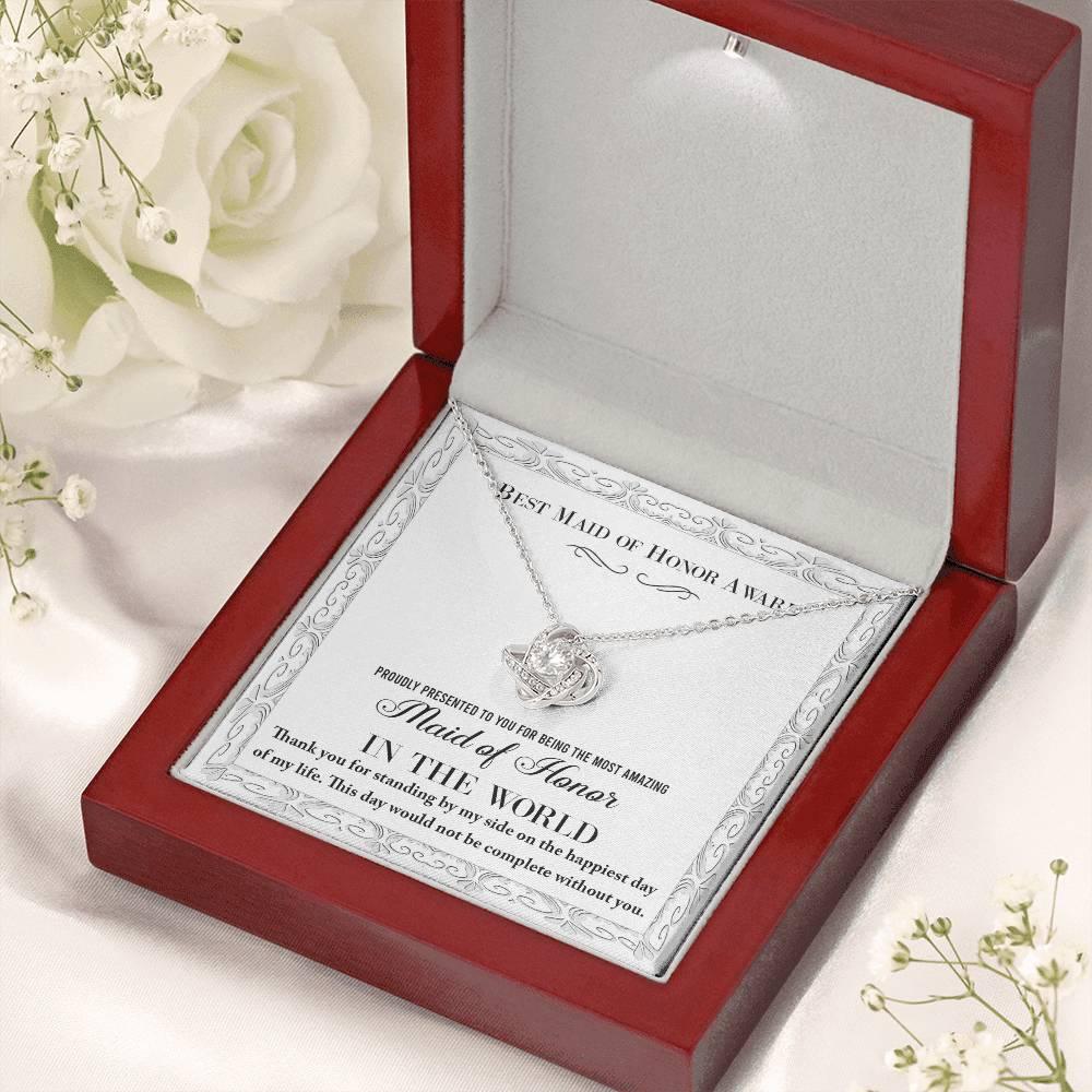 Maid of Honor Wedding Day Gift -Thank You Happiest Day Of My Life - Love Knot Pendant Necklace - Mallard Moon Gift Shop