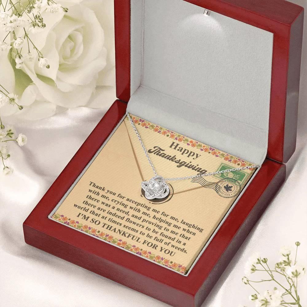 Thanksgiving Gift for Her – “I’m So Thankful for You” Love Knot Necklace with Message Card | Heartfelt Gratitude Gift for Her
