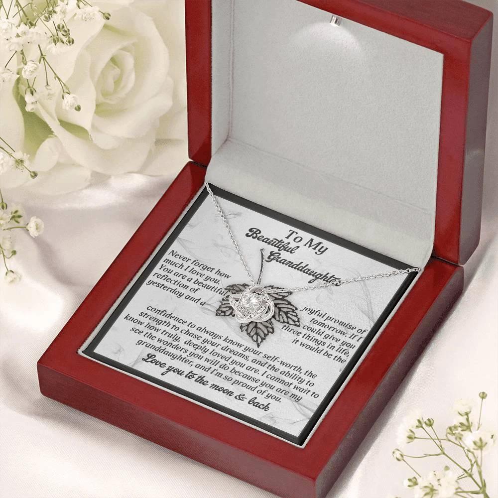 To My Beautiful Granddaughter – Love Knot Necklace Gift | “Love You to the Moon & Back” Message Card | Grandparent Gift for Birthday, Graduation, or Christmas