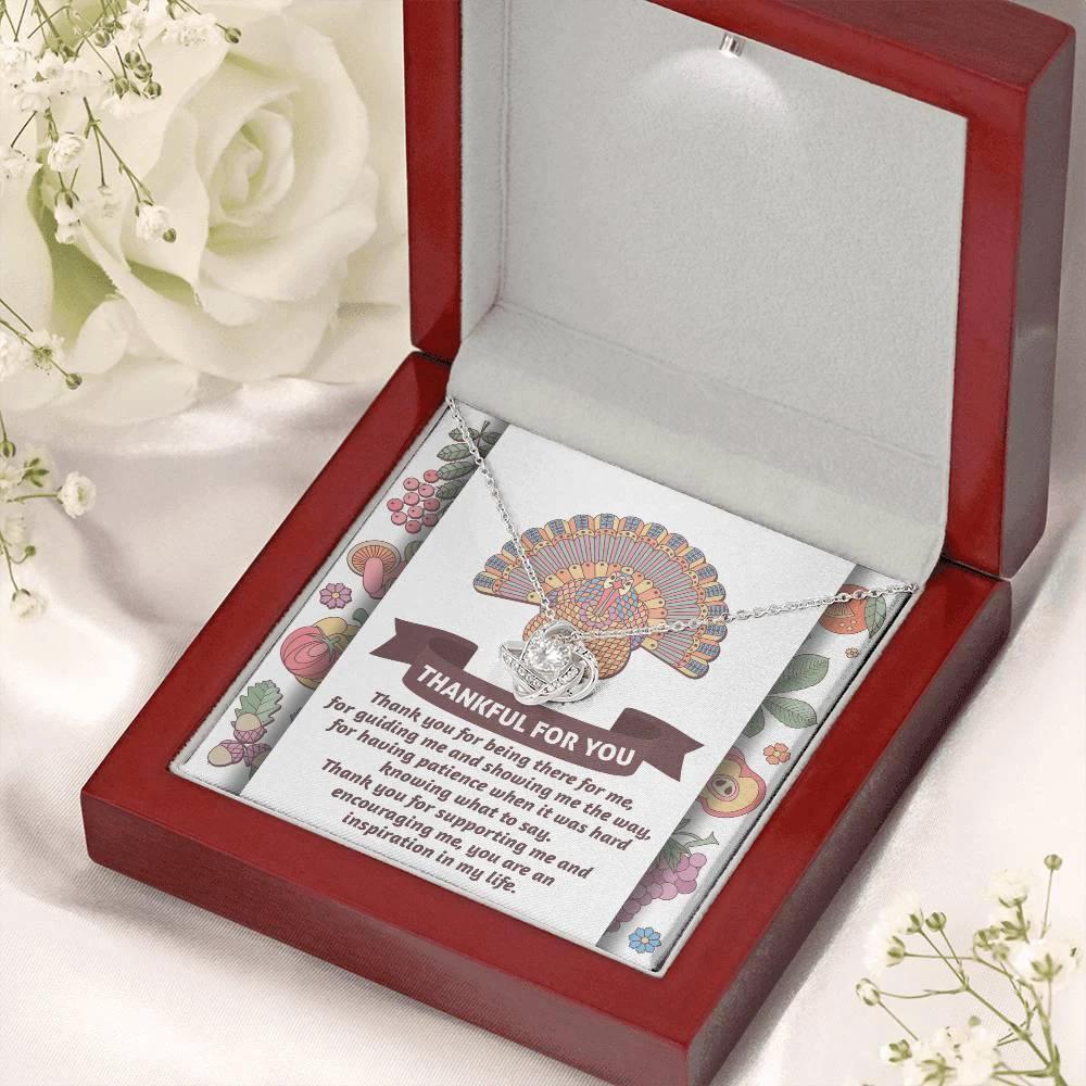 Thanksgiving Gift for Her – “Thankful for You” Love Knot Necklace with Message Card | Gratitude Gift for Mom, Mentor, or Friend