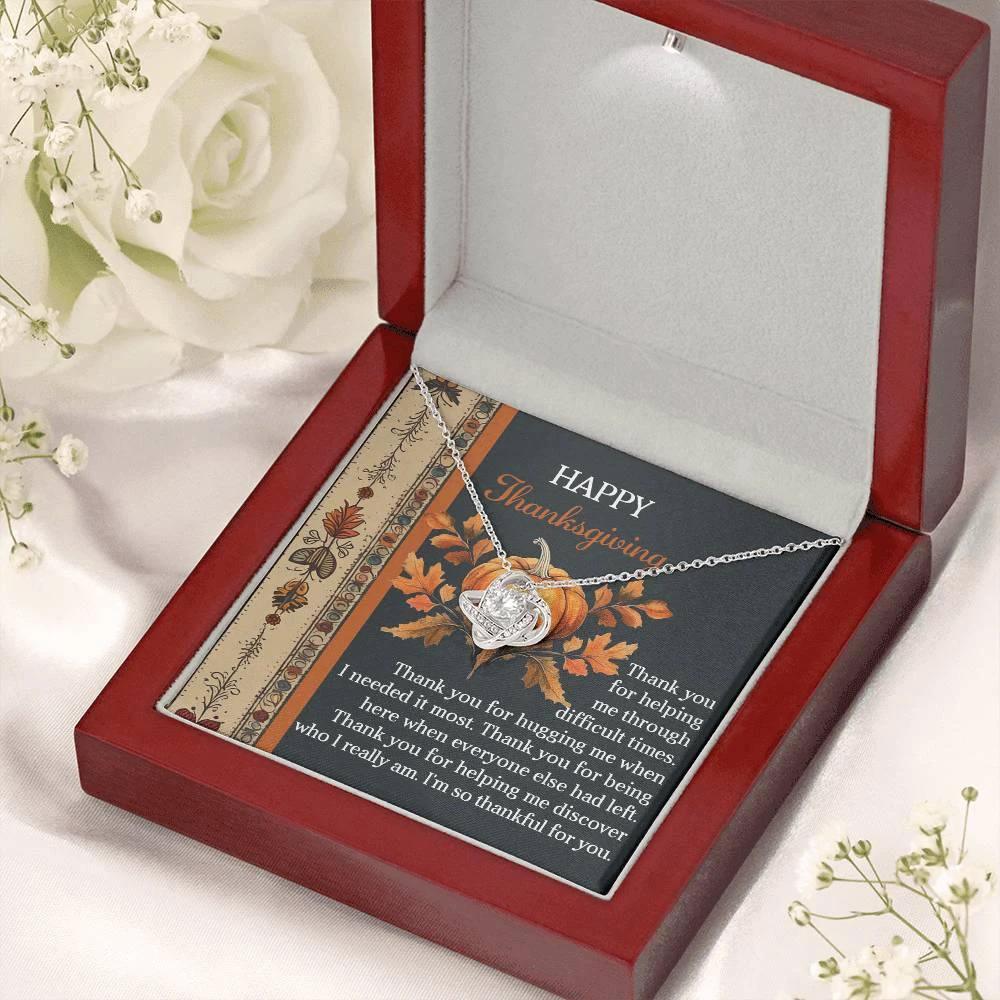 Thanksgiving Gift for Her – “Through Difficult Times” Love Knot Necklace with Message Card | Gratitude Gift for Her