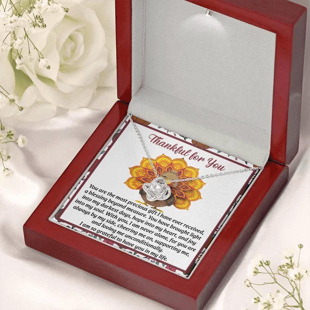 Thanksgiving Gift for Her – “Into My Heart” Love Knot Necklace with Message Card | Heartfelt Gift of Gratitude