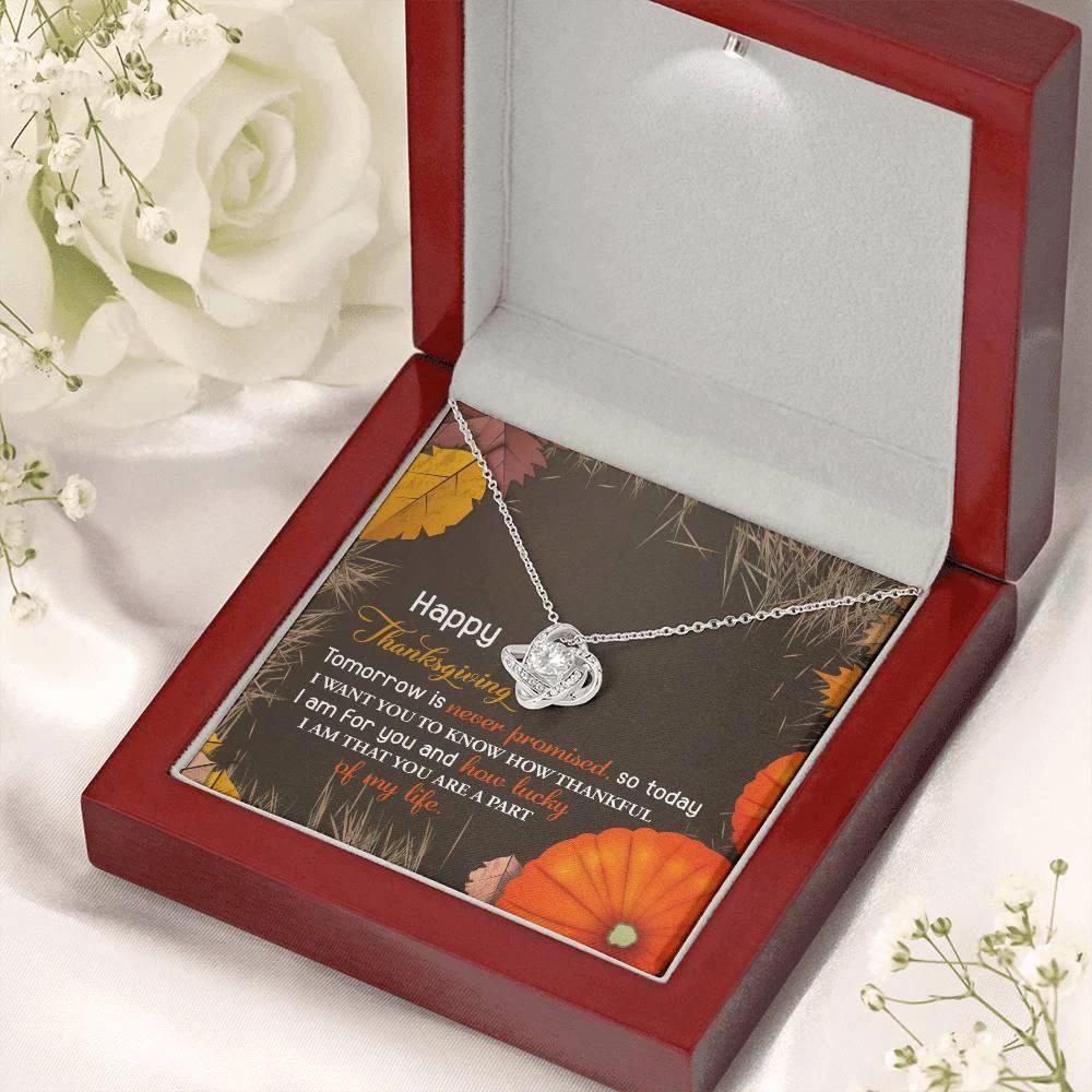 Thanksgiving Gift for Her – “How Lucky I Am” Love Knot Necklace with Message Card | Heartfelt Gratitude Gift for Mom, Wife, or Friend