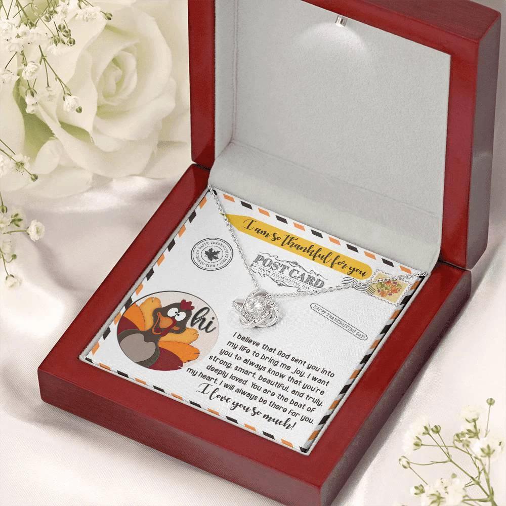 Thanksgiving Gift for Her – “The Beat of My Heart” Love Knot Necklace with Message Card | Romantic Gratitude Gift for Daughter, Wife or Girlfriend