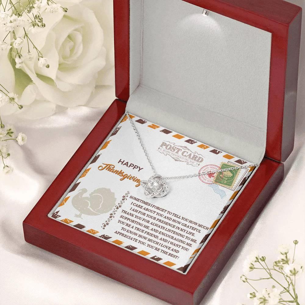 Happy Thanksgiving Gift for Her – True Friend Message Card Necklace, Meaningful Appreciation Jewelry for Best Friend, Sister, or Loved One