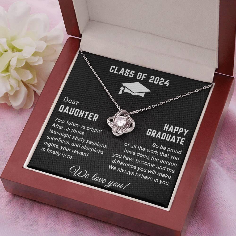 Dear Daughter Your Future is Bright Graduation Class of 2024 Love Knot Pendant Necklace
