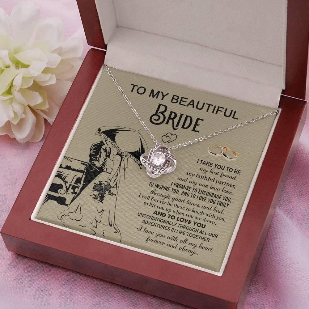 To My Beautiful Bride - My Best Friend, Faithful Partner Love Knot Pendant Necklace Wedding Day Gift
