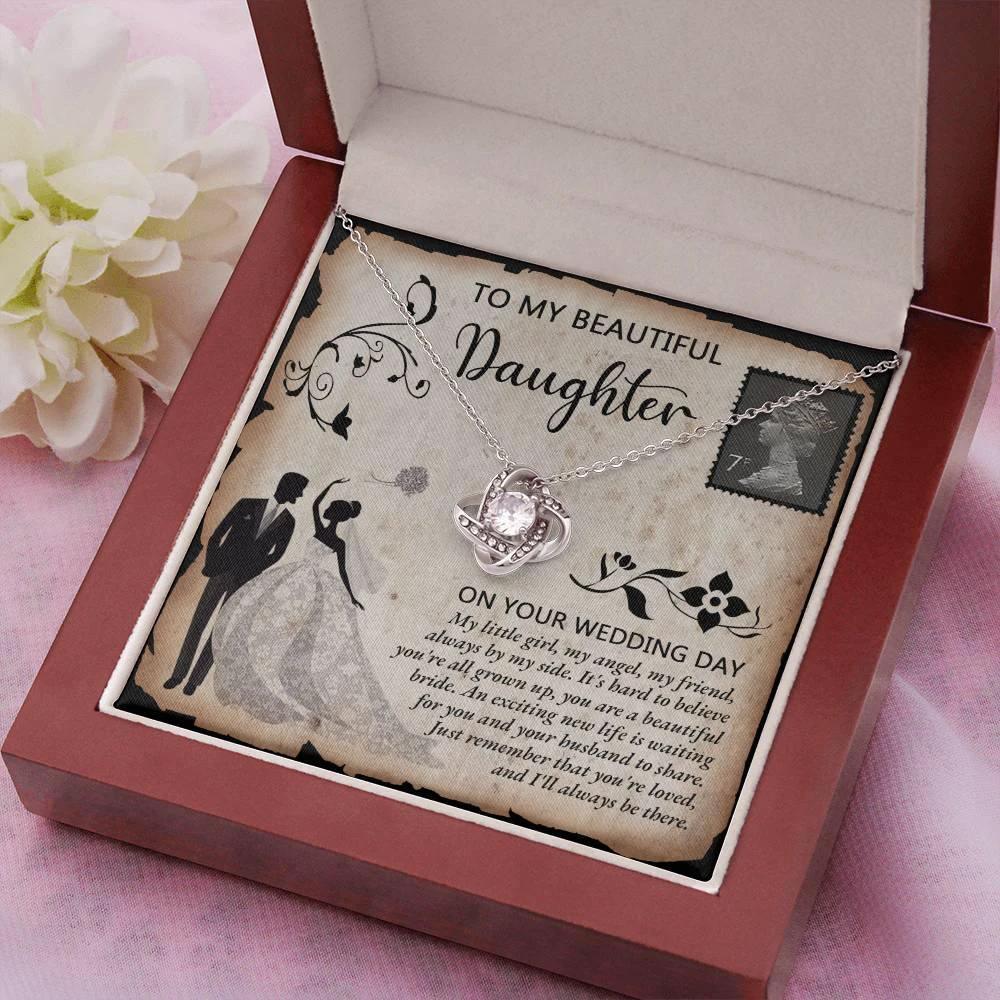 Daughter Wedding Day Gift - Beautiful Bride Love Knot Pendant Necklace