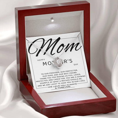 Mom - Happy Mother's Day from All of Us You Are Our Protector, Hero and Best Friend Love Knot Necklace - Mallard Moon Gift Shop