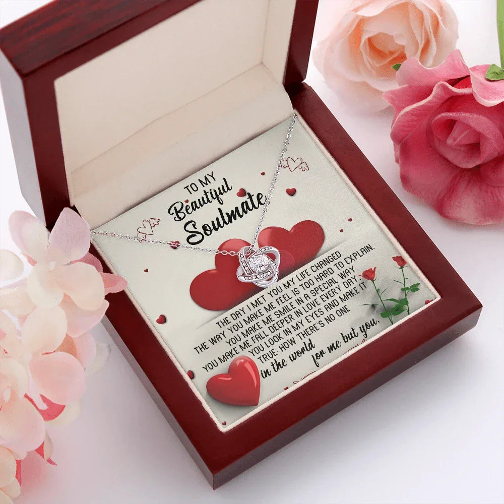 To My Beautiful Soulmate - Heartfelt Love Knot Necklace with Message Card for Valentine’s Day, Anniversary, or Special Occasions