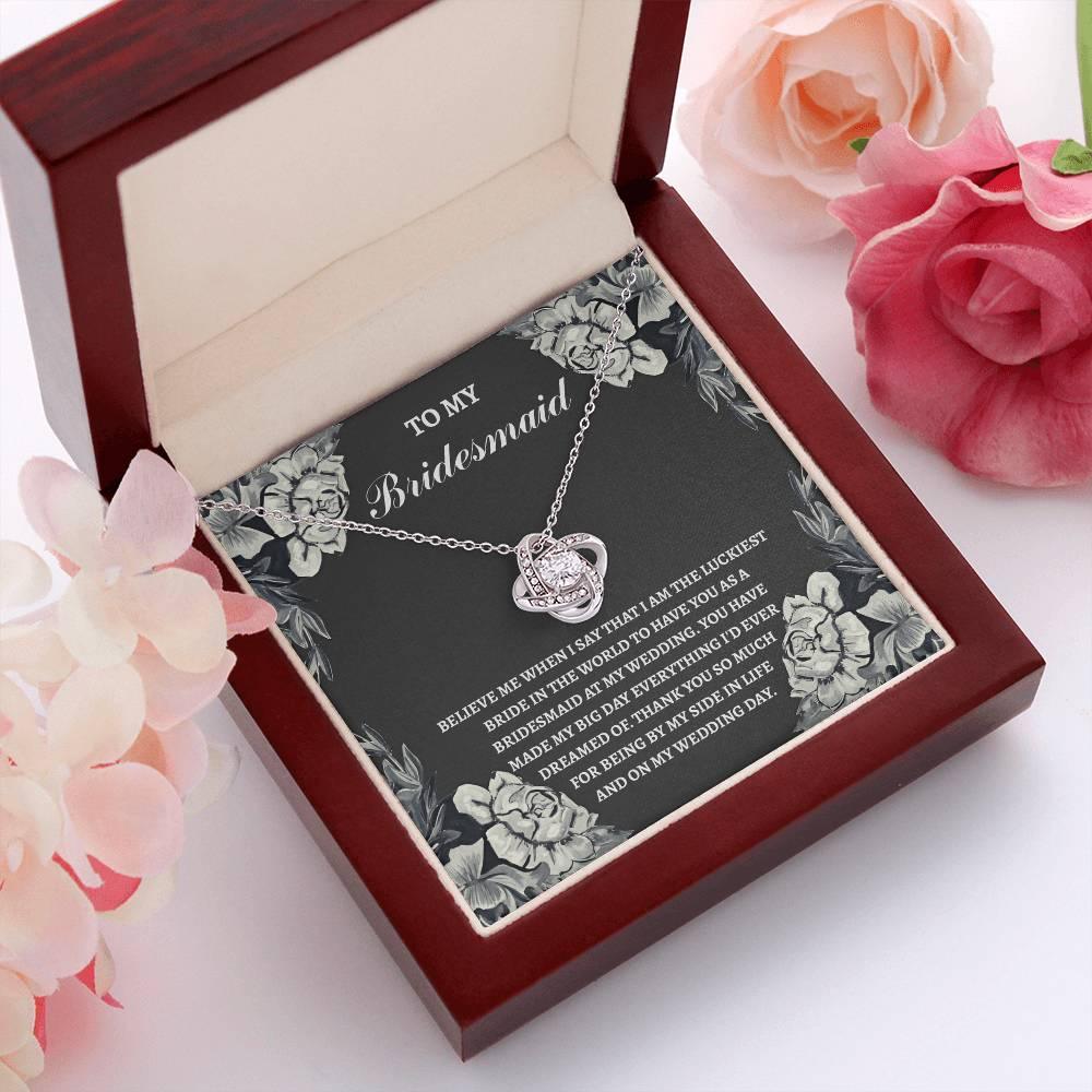 Bridesmaid Wedding Day Gift - The Luckiest Bride - Love Knot Pendant Necklace - Mallard Moon Gift Shop