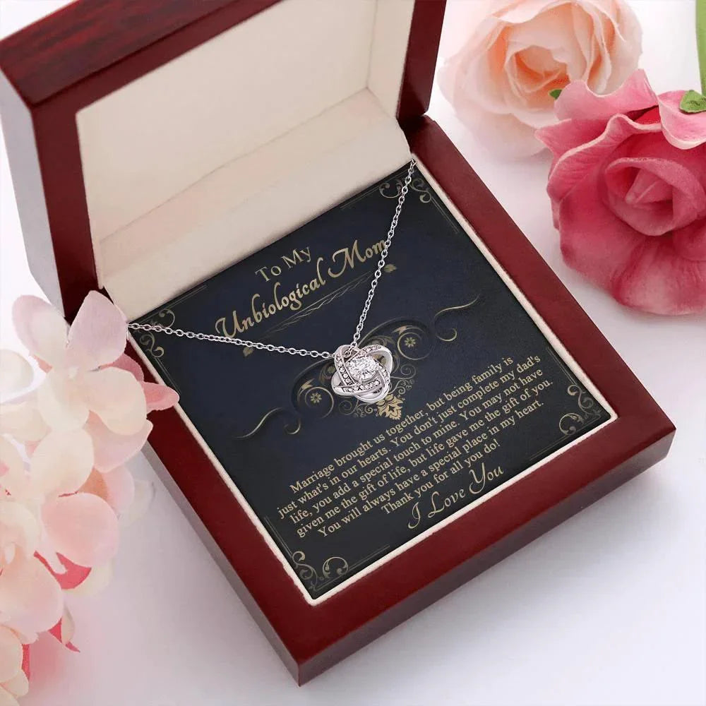 Gift for Unbiological Mother You Complete my Dad's Life Love Knot Pendant Necklace