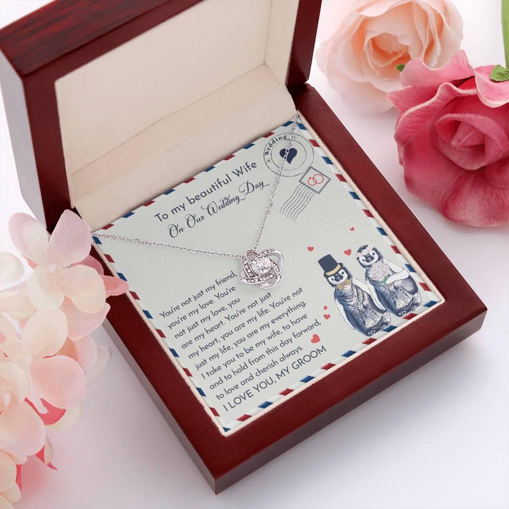 Wife Wedding Day Gift - I Will Love And Cherish Always Love Knot Pendant Necklace - Mallard Moon Gift Shop