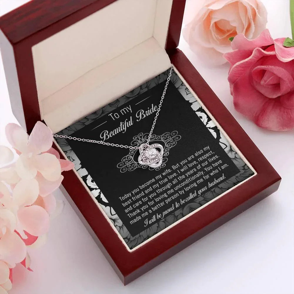 Bride Wedding Day Gift - My True Love - Love Knot Pendant Necklace