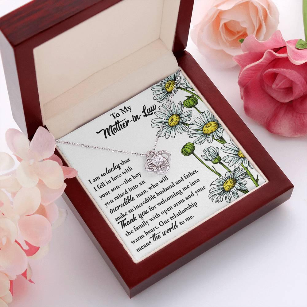 Gift for Mother-in-Law from Daughter-in-Law You Raised an Incredible Man Love Knot Pendant Necklace - Mallard Moon Gift Shop